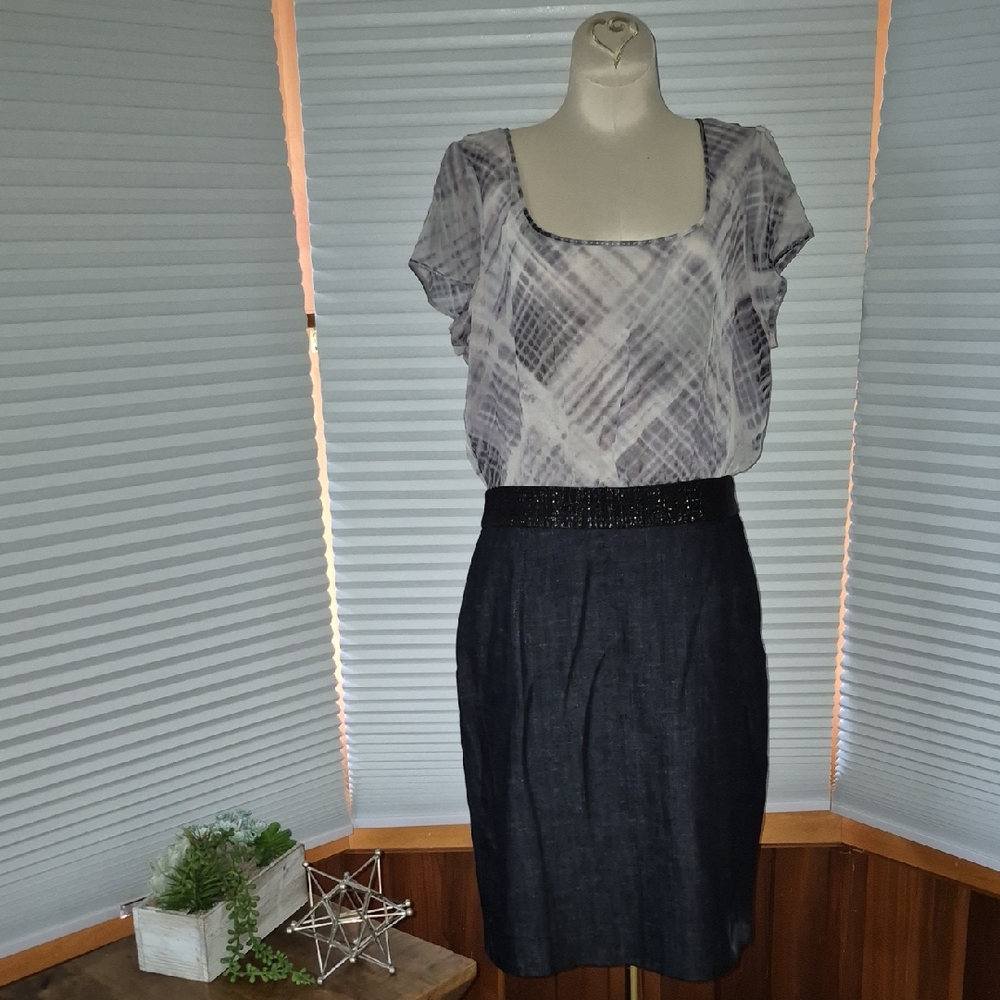 Rachel Roy Chiffon Denim Shift Dress